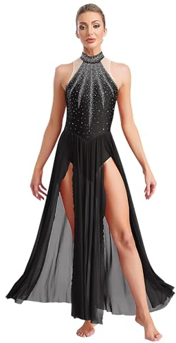Yhong Vestido Lírico de Danza para Damas Moderno Contemporáneo Traje de Baile Ballet de Danza con Enagua Contemporánea Vestido de Danza Moderna Traje de Escenario, Negro , S