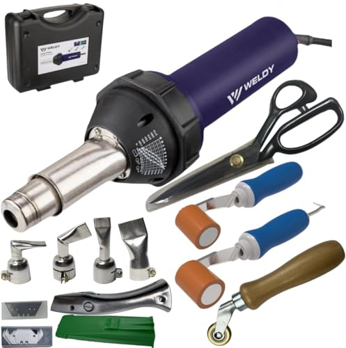WELDY HT1600 Pistola ad Aria Calda Professionale 1600W, Temperatura Regolabile 40-600℃, per Saldatura Membrane TPO/PVC Tetto Piano Industriale, con Ugello di Saldatura Standard