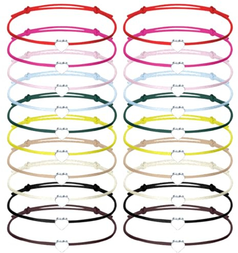 WIRZUL 20 braccialetti dell'amicizia, braccialetti amicizia a cuore regolabili 16-25 cm, multicolore, perfetti per donne e ragazze, uomini, donne, genitori e bambini (Cuore d'argento)