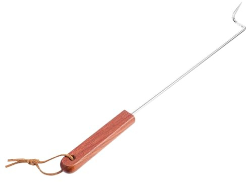 OSALADI Gancio per Girarrosto in Acciaio Inox per Barbecue Forchetta per Carne e Manico in Legno per Facile Trasporto e Uso in Grigliate all'Aperto
