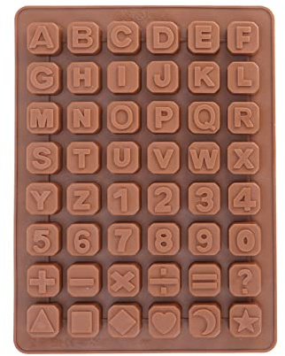 Seifenprofis - 48 lettere (A-Z), numeri e caratteri speciali – stampo in silicone per sapone, cioccolato e altre creazioni (24 x 18 x 1,5 cm)