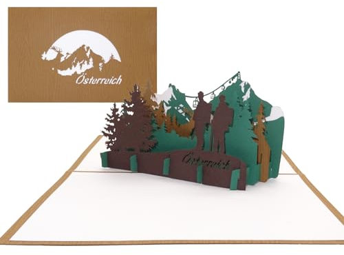3D Pop Up Karte „Panorama Österreich – Berglandschaft mit Großglockner“ - Edle Grußkarte & Souvenir – Spezialpapier mit Holzmaserung – Reisegutschein, Souvenir & Einladungskarte