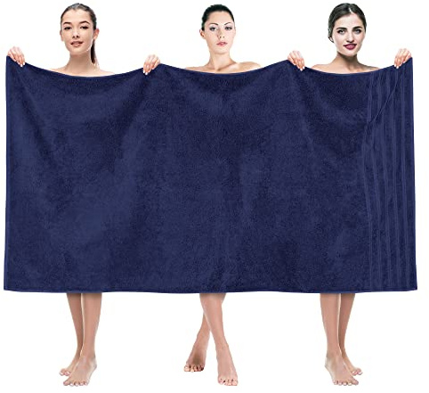 American Soft Linen 35x70 Jumbo Large Bath Towel, 600 GSM 100% Cotton Turkish Bath Sheet, Oversized Luxury Bath Towel for Bathroom Beach and Pool, Navy Blue