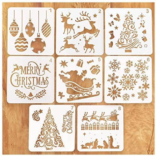 Schablonen Weihnachten, 8 Stück Zeichenschablonen Malschablonen aus Kunststoff, Stencil Schablonen Wiederverwendbar für Scrapbooking Fotoalbum, DIY Geschenkkarten, Geschenke Weihnachten Kinder