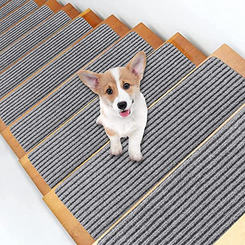 Set Di 15 Tappeto Per Scale 76x21cm Antiscivolo Specializzato Per Gradini In Legno Per Interni, Tappetini Per Scale Rimovibili E Lavabili, Perfetti Per Anziani E Cani (Set di 15 Tappeto,Grigio Chiaro)