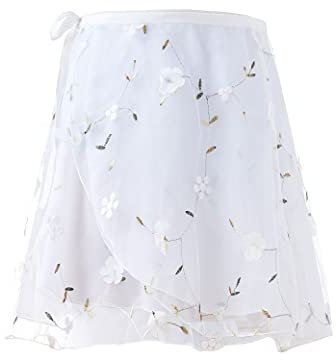 Daydance Weiße Ballett-Wickelröcke für Damen, Lyrische Stickerei, Tanzröcke, 2 Schichten, Weiss/opulenter Garten, Einheitsgröße