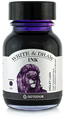 Octopus Write and Draw Ink: Violet Waterproof Calligraphy Ink for Fountain Pens, Purple, 50 ml