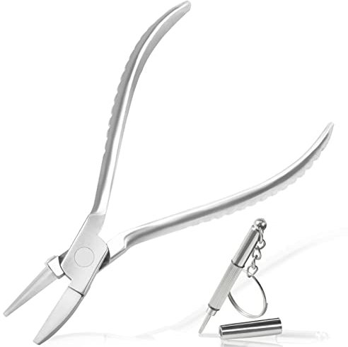 LEONTOOL Alicates de marco de anteojos de 6 pulgadas de mandíbula de nailon Alicates de nariz media plana Alicates de anteojos Reparación de gafas ajuste con destornillador profesional