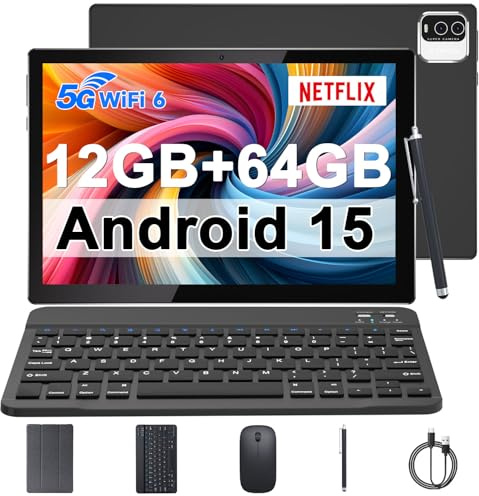 Android 13 Tablet 10 Zoll, 10 GB RAM + 64 GB ROM, Tablets mit Tastatur/Maus/Hülle/Eingabestift, Tablet Quad-Core 1,8 GHz, 8 MP Kamera, 6000 mAh Akku