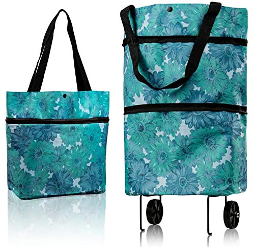 YAXIDAEVER Einkaufstrolley Einkaufstasche mit Rollen,2 in 1 Klappbarer Einkaufswagen,Faltbare Trolley-Taschen,Multifunktions-Einkaufstasche für Zuhause, Supermarkt, schwere Kapazität Multicolor