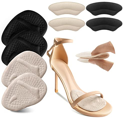 Riootlnm Metatarsal Pads, Ball of Foot Cushions, Heel Pads Inserts for Too Big Shoe, Reduce Foot Pain, No Slip Heel Grips Liners Pads for Loose Shoe, Blisters (Beige+Black)