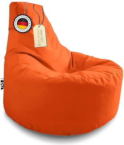 PATCH HOME Gamer Kissen & Lounge Sitzsack – befüllbar mit Reißverschluss, gefüllt mit Styropor, geeignet für In- & Outdoor. Perfekt als Gaming Sessel Sitzkissen (Orange, Ø 65cm x Höhe 70cm Junior)