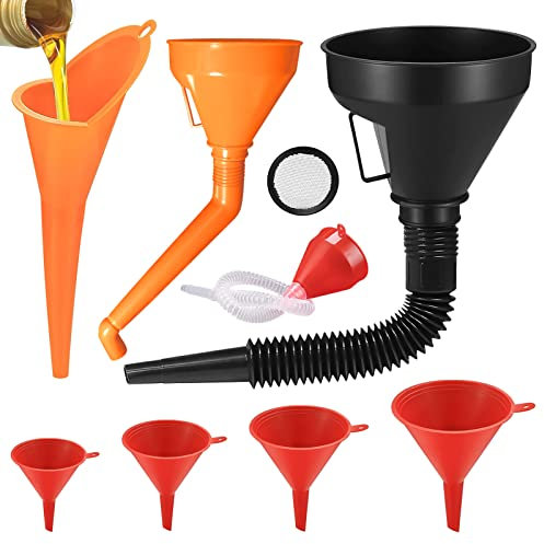 xianzhanEU 8 Stück Einfülltrichter Set, Multifunktion Trichter mit Schlauch Abnehmbarem Auslauf und Langen Trichtern für Auto, Werkstatt und Haushalt