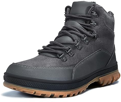 Wondamo Men's Snow Boots Lightweight Waterproof Winter Boots Fur Lined Anti-slip Cold Weather Shoes, Dark Grey, 10.5 US Men