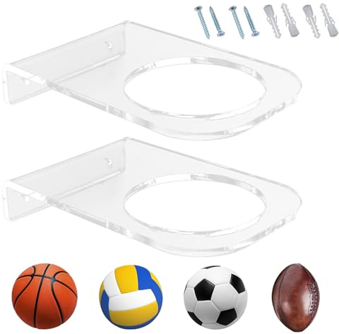 2 Soportes de Pared en Acrílico para Balones de Fútbol, Baloncesto, Voleibol y Rugby