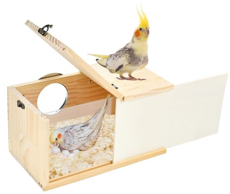 ShuRung Parrot Nesting Box Cockatiel Nesting Box Bird Breeding Box House Handcrafted Wooden Acrylic Transparent Bird Box with Detachable Wooden Board for Parakeets Cockatiel Budgie Conure Parrot L