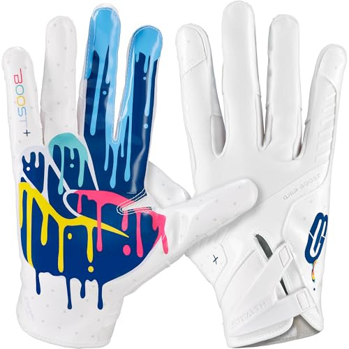 Grip Boost Football Gloves - Peace Stealth 6.0 Boost Plus Sticky Technology - Adult and Youth Football Gloves for Wide Receiver - Men's and Boys Sizes (Crucial, Youth Medium)