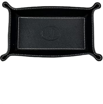FrasiBags Vaciabolsillos de Piel Made in Italy, Bandeja de Valet Porta Objetos de Piel, Organizador de Escritorio Rectangular Medio (Negro/Negro)