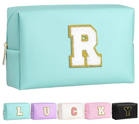 Borsa Trucco per Ragazze e Donna, Borse Trucco Personalizzate Iniziali, PU Impermeabile Con Cerniera, Organizer da Viaggio, Borsa per Cosmetici, Regalo di Compleanno