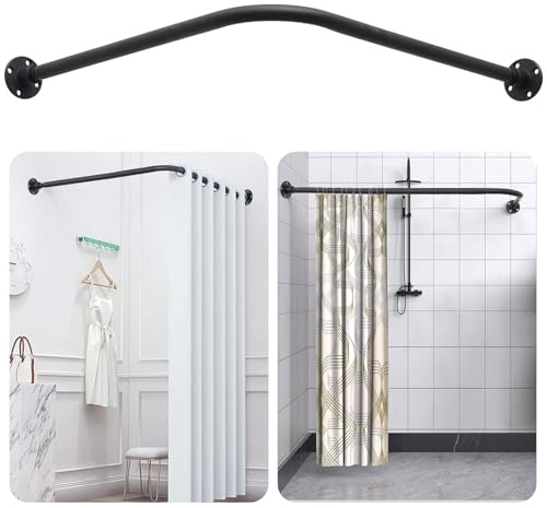 L Shaped Shower Curtain Rail,Extendable Curved Curtain Rail(23.6-54.3x23.6-54.3),Stainless Steel 90 Degree Shower Curtain Pole for Bathroom,Bathtub,Clothing Store,Locker Rooms,Private Space