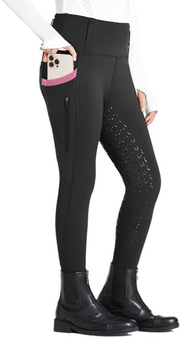 FitsT4 Sports Kinder Reithose Mädchen Reitleggings Silikon Vollbesatz Hohe Taille Reiten Hosen mit 2 Seitlichen Reißverschluss Taschen und Gürtelschlaufen