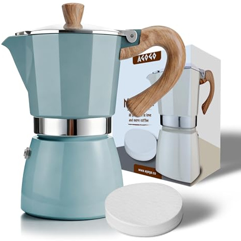 AGOGO Moka Pot Stovetop Espresso Set & Cuban Coffee Maker 6-Cup/300ml Blue