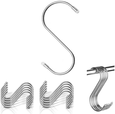Satisby S Hooks,10PCS S-Shaped Stainless Steel Hooks, 8.6cm Medium Size,with Scratch-Resistant Cap for Hanging at Kitchen Bathroom Bedroom Room and Office, Etc