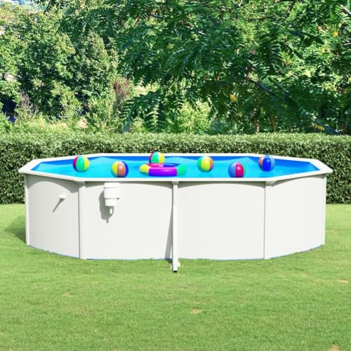 Pool & Spa, Piscinas con pared de acero ovalada, 490 x 360 x 120 cm, color blanco