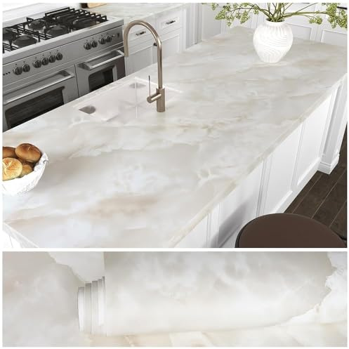 VEELIKE 81 cm x 300 cm tapet marmorutseende kräm onyx marmor tapet självhäftande möbelfolie marmor folie självhäftande film bänkskiva kök tvättbara tapeter för kök och matsal avtagbar