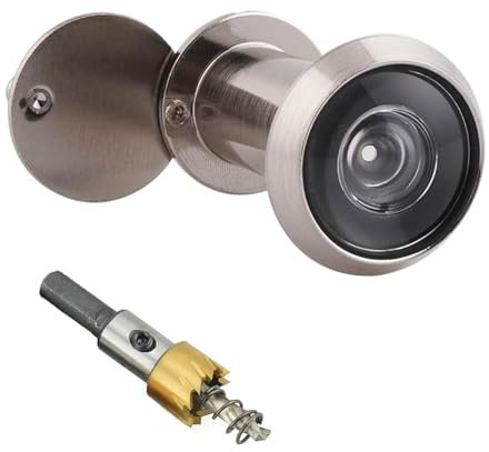 Judas de porte en laiton avec brise-vue 220° - Lentilles en verre optique - Diamètre : 16 mm - En laiton - Avec foret perforé - Longueur réglable - Judas de porte pour portes de 35 à 60 mm d'épaisseur