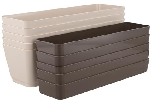 SINJEUN 5 jardineras con Plato, 30,5 x 9,7 x 8,5 cm, Maceta Rectangular de plástico, Jardinera para balcón, Maceta para jardín, alféizar de Ventana, balcón