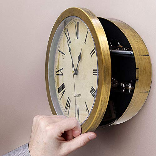 Wall Clock Safe Round Wall Clock with Safe, Secret Clock Retro Safe Wall Clock Compartment Container Box for Jewelry Cash Credit Cards Etc. (Gold)