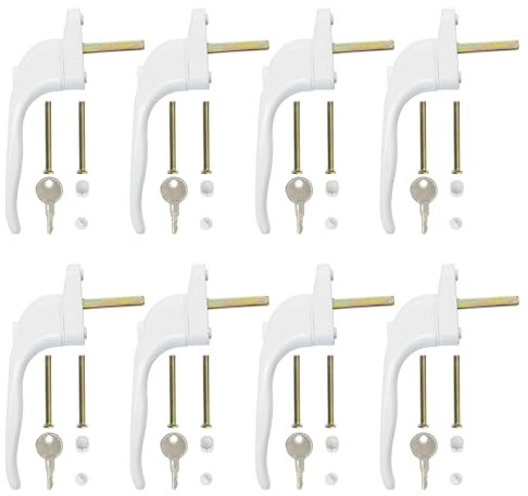 APACALI 8 Pack Window Handles for UPVC Windows, UPVC Window Handles with 43mm Spindle Length, Double Glazed Window Handle, Window Handle Replacement for Indoor and Outdoor Window, White