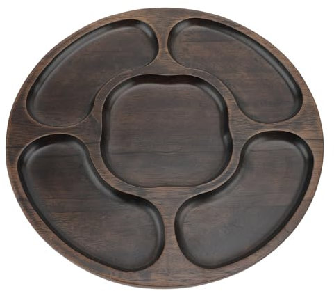 Bandeja de bocadillos de madera y bandeja de inmersión con 5 compartimentos para fiestas