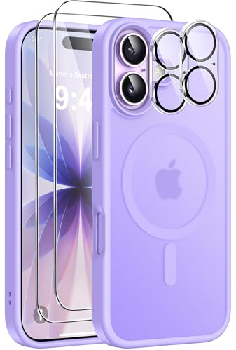 ivencase 5 in 1 Magnétique Coque pour iPhone 17 avec 2 Verres Trempés et 2 Caméra Protecteur, Compatible MagSafe Dos Anti Rayures Coque Antichoc TPU Bumper Coque pour iPhone 17 6,3 -Violet Clair