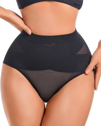 Tummy Control Shapewear Panties for Women Body Shaper Seamless Thong Underwear Compression Briefs Low Rise Girdle Panty, Black