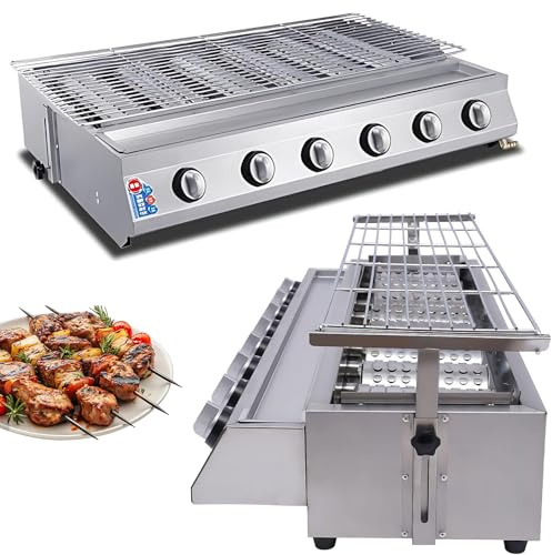 CIELOBLOEN Griglia a Gas Portatile con 8 Fuochi e Barbecue da Tavolo, Bruciatori in Acciaio Inox per Campeggio e Giardino, Sicuro con Valvola Bassa Pressione