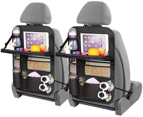 URAQT Organizer Protezione Sedile Posteriore Auto, 2 PCS Protezione Sedile Auto Organizzatore con Tavolino Pieghevole per tablet bambin,Sediles Posteriores Organizzatori con 8 Tasche,Impermeabile,nero