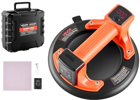 VEVOR Ventouse Carrelage Électrique 20,3 cm Ventouse Vitre Capacité Levage 200 kg Outil Pose Carrelage pour Carreaux Plaque Verre Lisse Granit, Affichage Numérique Puissance Aspiration Niveau Batterie