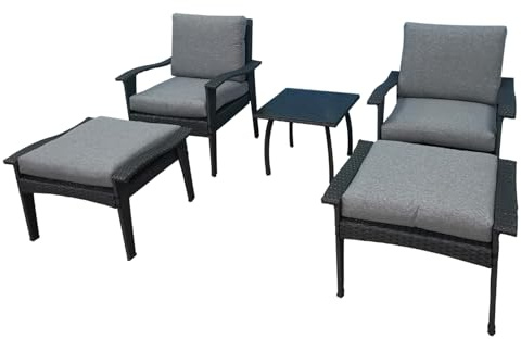 Geelife Patio Furniture Outdoor Chair & Ottoman 5-Piece Rattan Seating Group with Cushions
