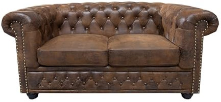 Invicta Interior riess-Ambiente Chesterfield 2-Sitzer Sofa 150cm antik braun Microfaser Federkern Knopfheftung 2er Sofa Couch kleines Sofa Loungesofa Wohnzimmer Sitzgelegenheit
