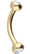 PIERCINGLINE Piercing de acero quirúrgico con forma de plátano | Dos cristales | Barra curvada para cejas, pecho, oído íntimo, color y tamaño a elegir, 1,2 x 8 x 3 mm, Acero quirúrgico 316L, Circonita