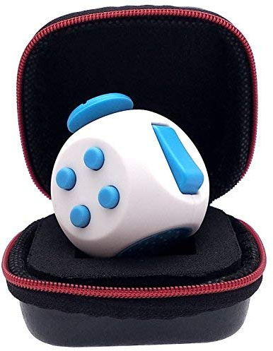 PILPOC theFube Fidget Cube - Deluxe Authentic Fidget Toys for Adults & Kids - Premium Protective Case, Stress Cube, Anxiety Toys, ADHD, OCD, Autism. Quiet Sides & Fidget Clicker Toy (White & Blue)