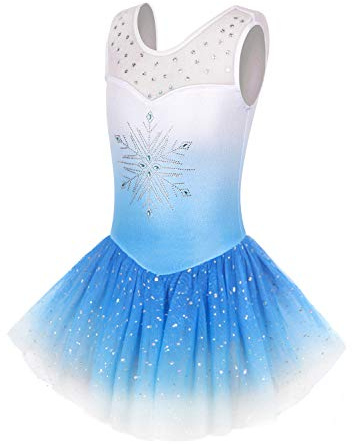 EQSJIU Dance Leotards for Girls with Tutu Ballet Skirts Dresses Gymnastics 3t 4t Blue Snowflake Diamond Gradient Colors White 3-4t Cute Princess Dress