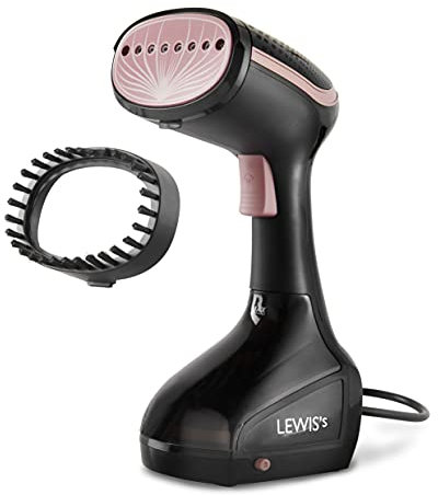Lewis’s Clothes Steamer - Portable Handheld Steamer for Clothes - 1000w Travel Steamer, Lightweight 230v Handheld Garment Steamer, Vertical Steamers, Large Detachable Water Tank, Black & Rose Gold