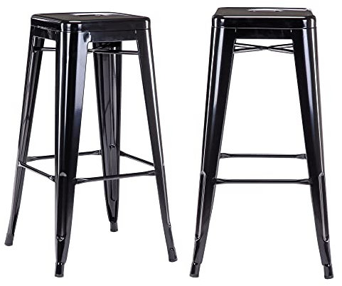 Duhome Barhocker Eisen Barstühle 2er Set, Sitzhöhe 76cm Tresenhocker, Stapelbar Metall Bistrohocker mit Fußstütze, Schwarz