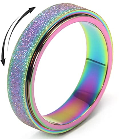 OreilleStar Anello ansia per le donne Fidget Ring Spinner Fidget Toys Adulti Anello per pollice in acciaio inossidabile per gli uomini arcobaleno Taglia 10