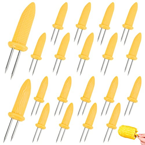 JINSION 20 PCS Forchettone Barbecue in Acciaio Inox Spiedini per Pannocchie, Spiedini di Mais Forcella della Frutta, Riutilizzabile Doppia Forcella Spiedini per Barbecue Picnic Casa Giardino Campeggio