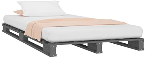 vidaXL Palettenbett, Bettgestell Bettrahmen mit Lattenrost, Bett Holzbett für Schlafzimmer, Einzelbett Massivholzbett, Grau 75x190cm Massivholz Kiefer