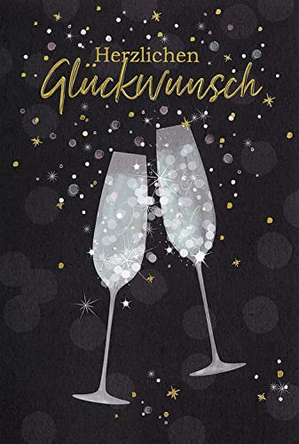 Perleberg - Allgemeine Glückwunschkarte der Lifestyle Collection - hochwertige Karte in Premium-Qualität inkl Umschlag - stilvolle Glückwunschkarten mit Sektgläsern 11,6 x 16,6 cm